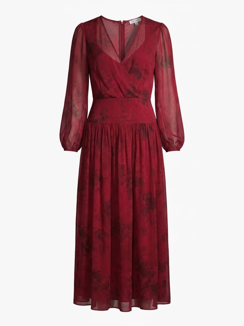 Chiffon Tie Waist Surplice V-Neck Long Sleeve Maxi Dress size 10